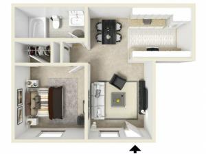 The Meadows Alder Floor Plan, 1 Bed 1 Bath Apartment