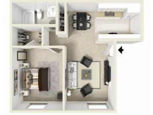 The Meadows Juniper Floor Plan, 1 Bed 1 Bath Apartment