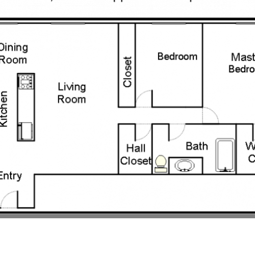 2 Bedroom, 1 Bath Floor Plan