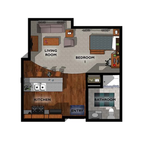 Studio Deluxe Floor Plan Layout | The Union at Dearborn | Dearborn Apartments