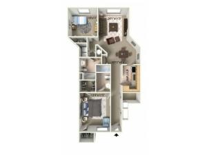 Two Bed, Two Bath Floor Plan Image