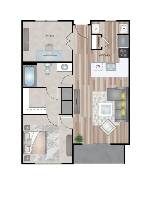 1x1 Floor Plan | Apartments in Bryan, TX | Regency Gardens