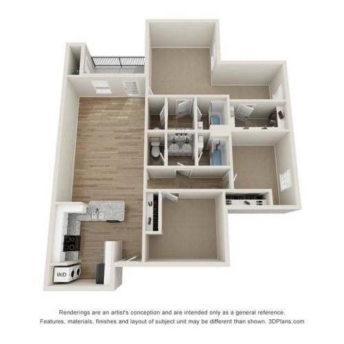 C2 3 Bedroom Floor Plan | Landmark Apartments | Apartments In Murfreesboro TN
