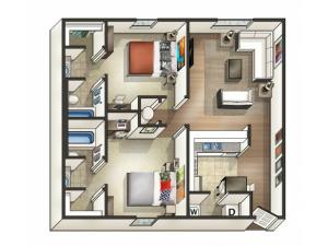 B1 Floor Plan | 2 Bedroom Floor Plan | Eagles West | AU Off Campus Apartments