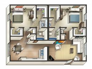 B2 Floor Plan | 2 Bdrm Floor Plan | Eagles West | Student Apartments in Auburn AL