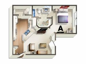 A1 Floor Plan | 1 Bedroom Floor Plan | The Quarters | Lafayette University Apartments for Rent