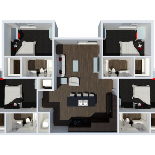 D2 Floor Plans 4 Bdrm | The Cardinal at West Center | U of A Apartments Fayetteville AR