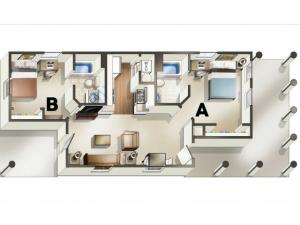 B1 Floor Plan | 2 Bedroom Floor Plan | The Quarters | Student Housing In Lafayette LA