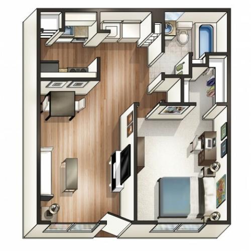 A1 - 1 Bedroom | Floor Plan 1 | Raiders Walk | Student Apartments Lubbock
