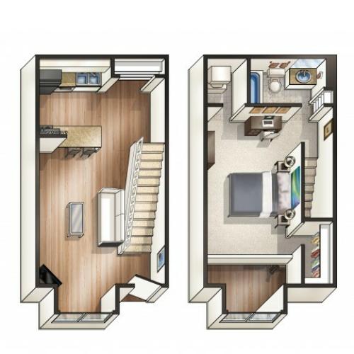 A2 - 1 Bedroom Loft | Floor Plan 2 | Raiders Walk | TTU Off Campus Housing