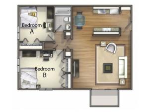 B1 - 2 Bedroom | 2 Bedroom Floor Plan | University Oaks | Apartments Kent Ohio