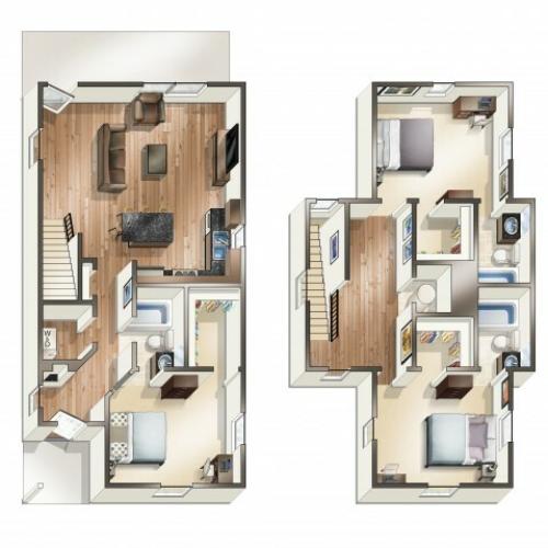 C1-B 3 Bedroom | The Cottages of Hattiesburg | Student Apartments In Hattiesburg MS
