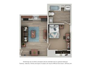A1 - 1 Bedroom Floor Plan | Flatts at South Campus | Off Campus Apartments Oxford MS