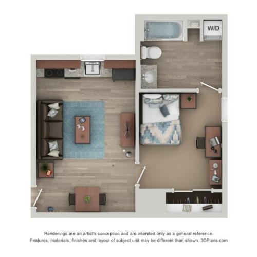 A1 - 1 Bedroom Floor Plan | Flatts at South Campus | Off Campus Apartments Oxford MS