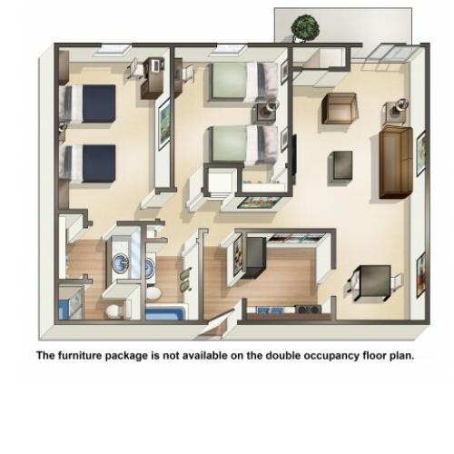 B3DO double occupancy | 2 Bedroom Floor Plan | University Hills | Apartments Toledo Ohio