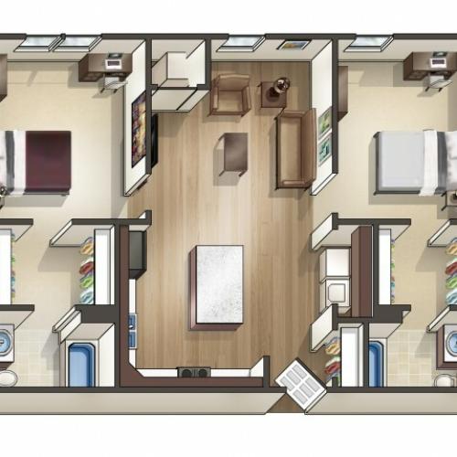 B4 Floor Plan | 2 Bedroom | University Hills | Toledo OH Student Apartments