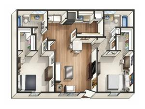 B1 - 2 Bedroom | Floor Plan 3 | Raiders Walk | Apartments Lubbock TX