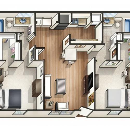B1 - 2 Bedroom | Floor Plan 3 | Raiders Walk | Apartments Lubbock TX