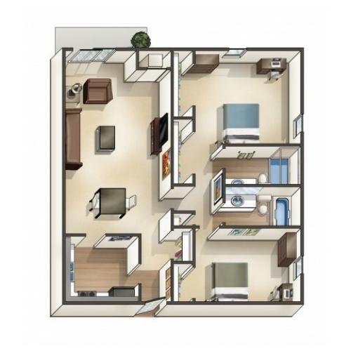 B5 Floor Plan | 2 Bedroom | University Hills | University Of Toledo Student Apartments