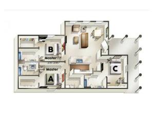 C1 Floor Plan | 3 Bedroom Floor Plan | The Quarters | Apartments In Lafayette LA