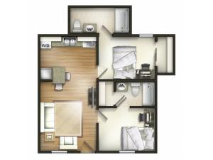 B1 Floor Plan | 2 Bedroom Floor Plan | The Commons | Miami University Student Apartments