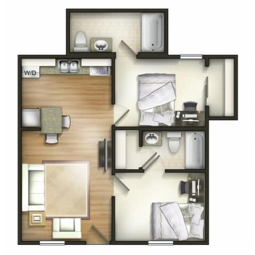 B1 Floor Plan | 2 Bedroom Floor Plan | The Commons | Miami University Student Apartments