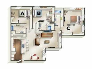 C3 Floor Plan | Floor Plan 3 | The Quarters | Student Housing In Lafayette LA