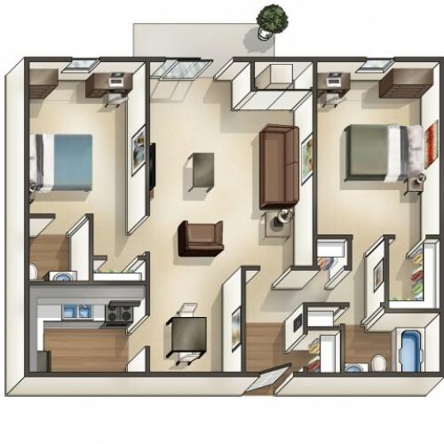 B2 Floor Plan | University Apartments Durham | Apartments Near Duke University