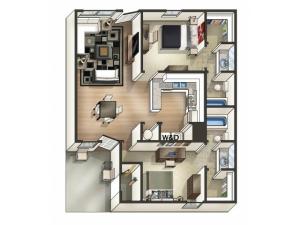B3 Floor Plan | 2 Bedroom/2 Bath Floor Plan | Eagles West | Student Apartments Auburn AL