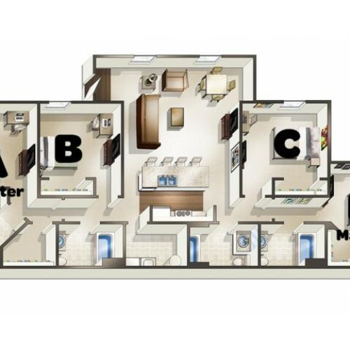 D3 Floor Plan | The Quarters | Lafayette University Apartments for Rent