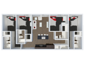 D1B1 with private balcony | 4 Bdrm Floor Plan | The Cardinal at West Center | Apartments near University Of Arkansas