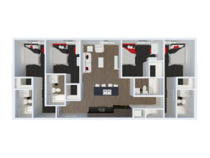 D1B3 with private balcony | 4 Bdrm Floor Plans | The Cardinal at West Center | U of A Apartments Fayetteville AR