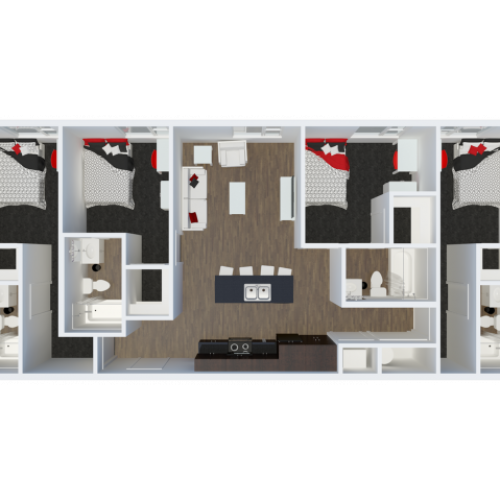 D1B3 with private balcony | 4 Bdrm Floor Plans | The Cardinal at West Center | U of A Apartments Fayetteville AR