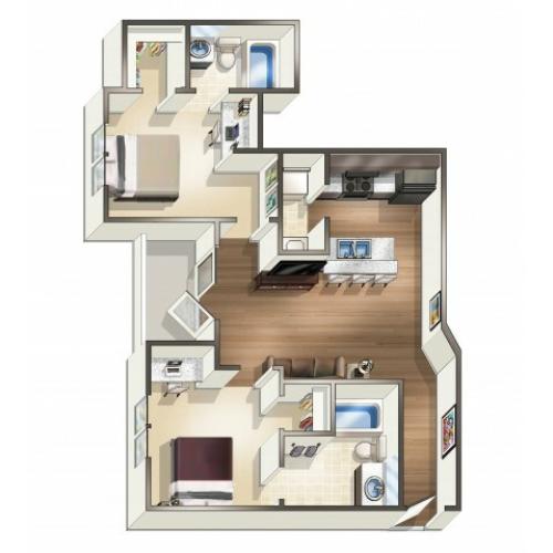 B1 - 2 Bedroom | Floor Plan 2 | Eagle Flatts | Student Apartments In Hattiesburg MS