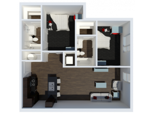 B3 Floor Plan | 2Bdrm Floor Plan | The Cardinal at West Center | Fayetteville AR Apartments