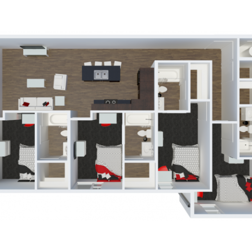 D3 floor plan | 4 Bdrm Floor Plan | The Cardinal at West Center | Fayetteville AR Apartments