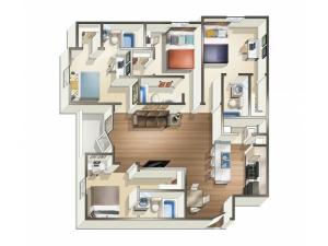 D1 - 4 Bedroom | Floor Plan 4 | Eagle Flatts | USM Off Campus Housing