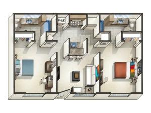 B1 - 2 Bedroom | Floor Plan 3 | Legacy Student Living | Tallahassee Student Apartments