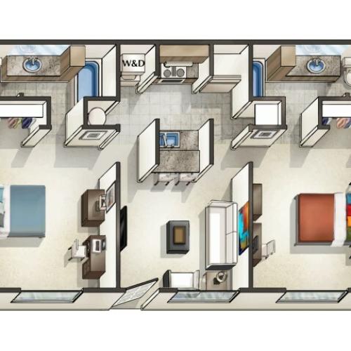 B1 - 2 Bedroom | Floor Plan 3 | Legacy Student Living | Tallahassee Student Apartments