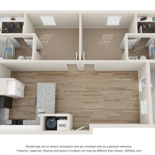 B2 2 Bedroom Floor Plan | Landmark Apartments | Apartments In Murfreesboro TN