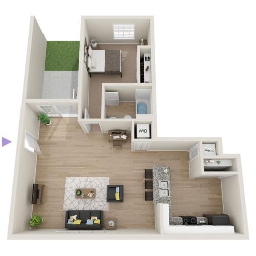 A3 1 Bedroom Floor Plan | The Preserve Murfreesboro | Apartments In Murfreesboro TN