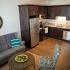 Open floor plan with kitchen and living space in downtown Kennett Square, PA apartment for rent
