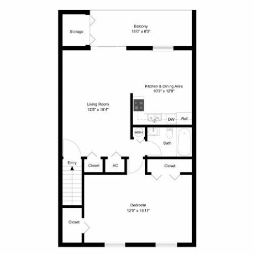 One bedroom upstairs floor plan