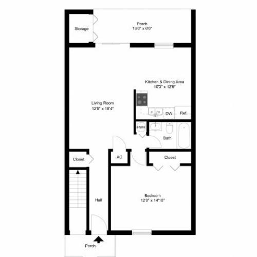 One bedroom downstairs floor plan