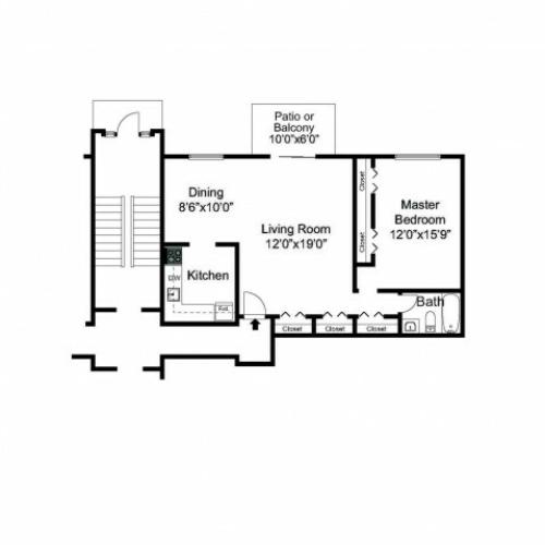 Oak Fores One Bedroom Floor Plan