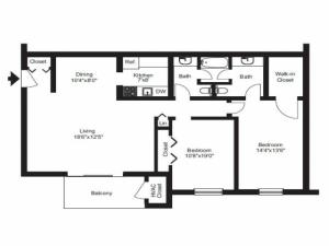 2 Bedroom Floor Plan | Pet Friendly Apartments Near Me | Caln East Apartments