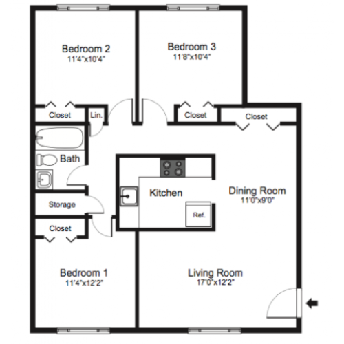 Three bedroom floorplan