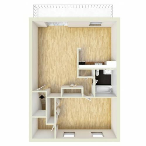 One bedroom, upper level floor plan