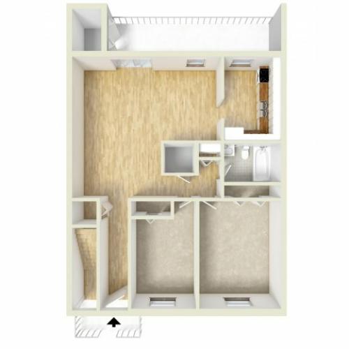 Two bedroom downstairs floor plan