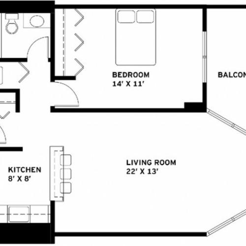 One Bedroom Floor Plan H